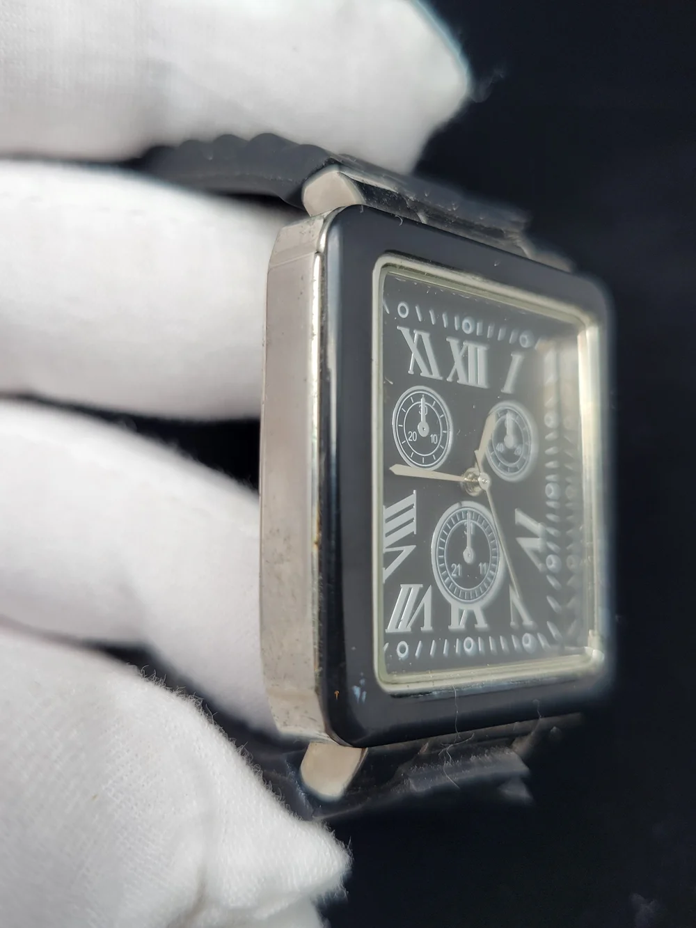 Men's Black Square Stainless Analog Watch with Roman Markers